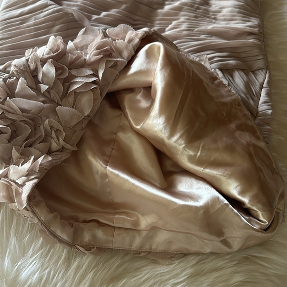 Nude Beige cocktail formal dress strapless mini bodycon jeweled pleated florette - Picture 5 of 11